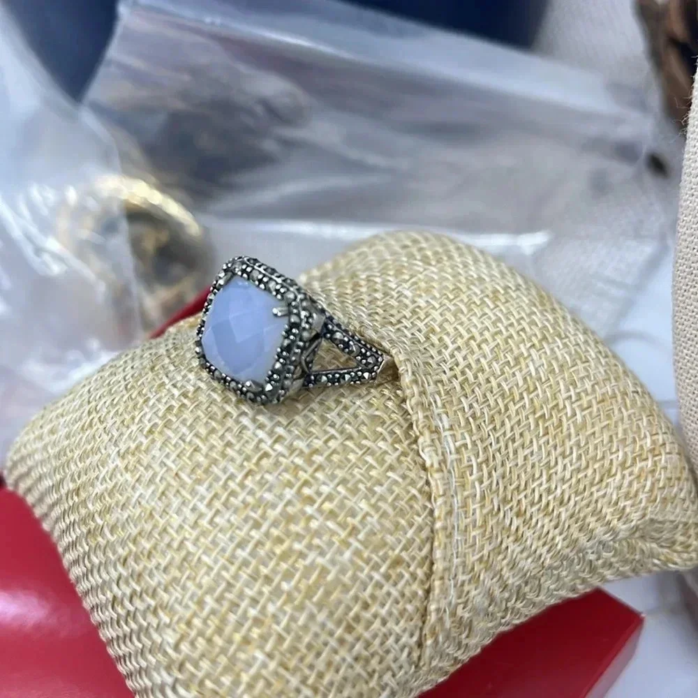 💎 Rare QVC Sterling Silver Gray Chalcedony & Marcasite Ring - Size 7 - Picture 11 of 17